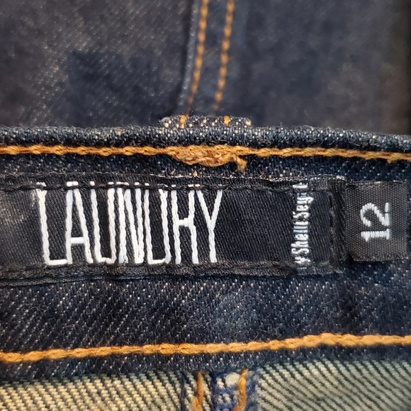 Laundry Dark Wash Blue Denim Zipfly Cotton Blend Skirt with Rhinestones Size 12 - Picture 5 of 15